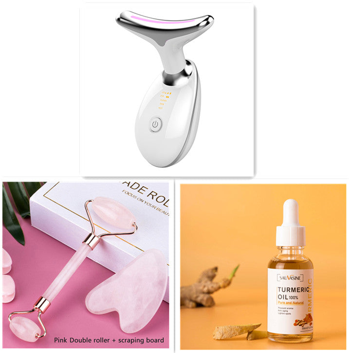 Importikaah-Thermal-Neck-Lifting-Tighten-Massager-electric-microcurrent-technology-pink-double-roller-scraping-board-facial-areas