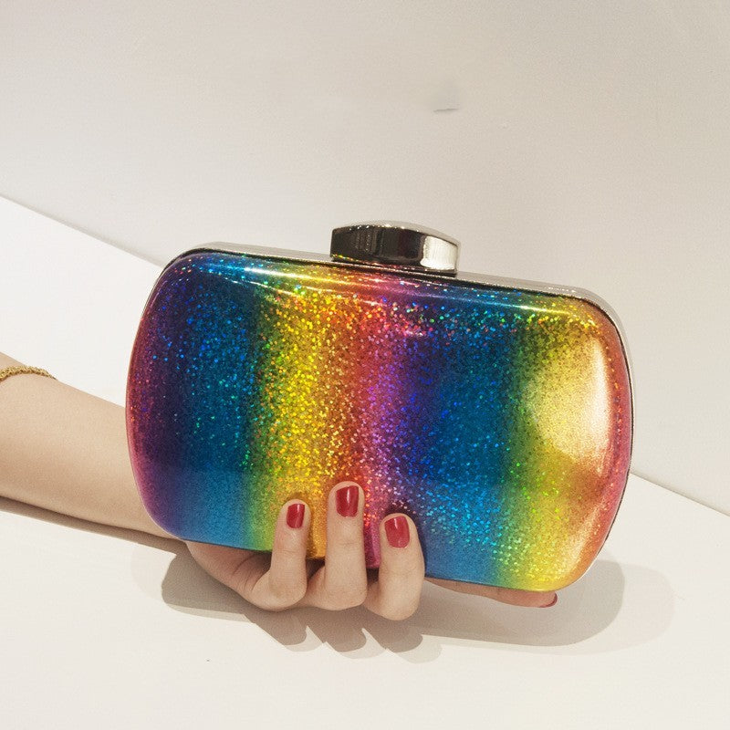Rainbow-laser-PU-clutch-in-vibrant-colors #RainbowClutch