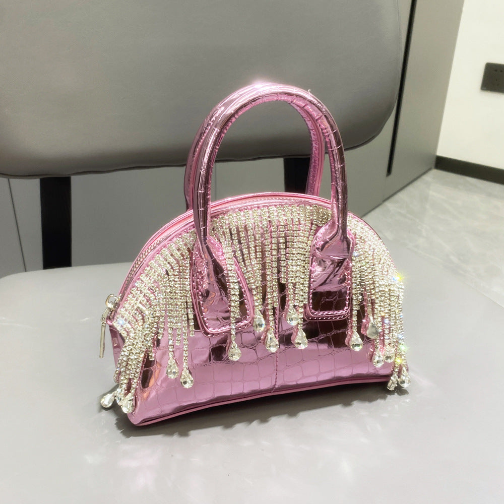 Rose-red-retro-style-shoulder-bag-with-tassel