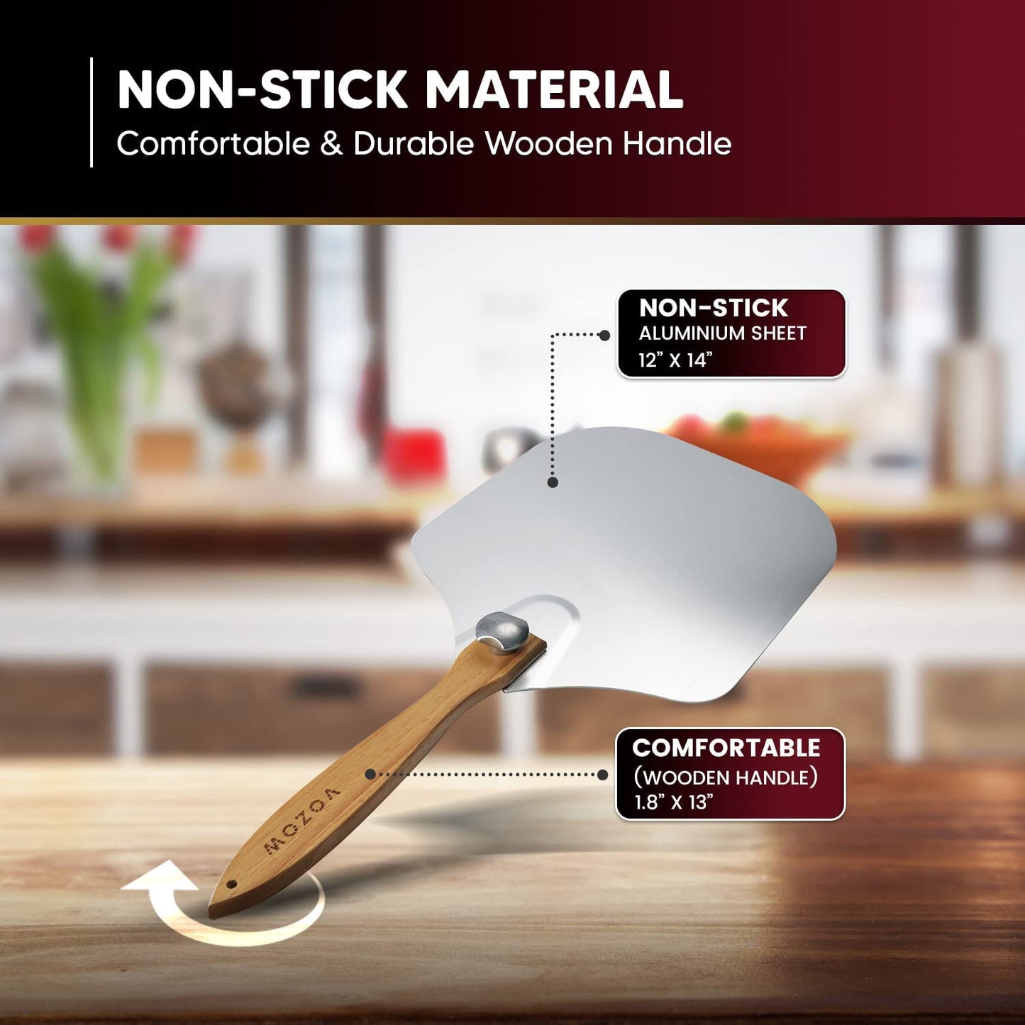 Importikaah-Aluminum-Pizza-Peel-12"x14"-with-Foldable-Wood-Handle