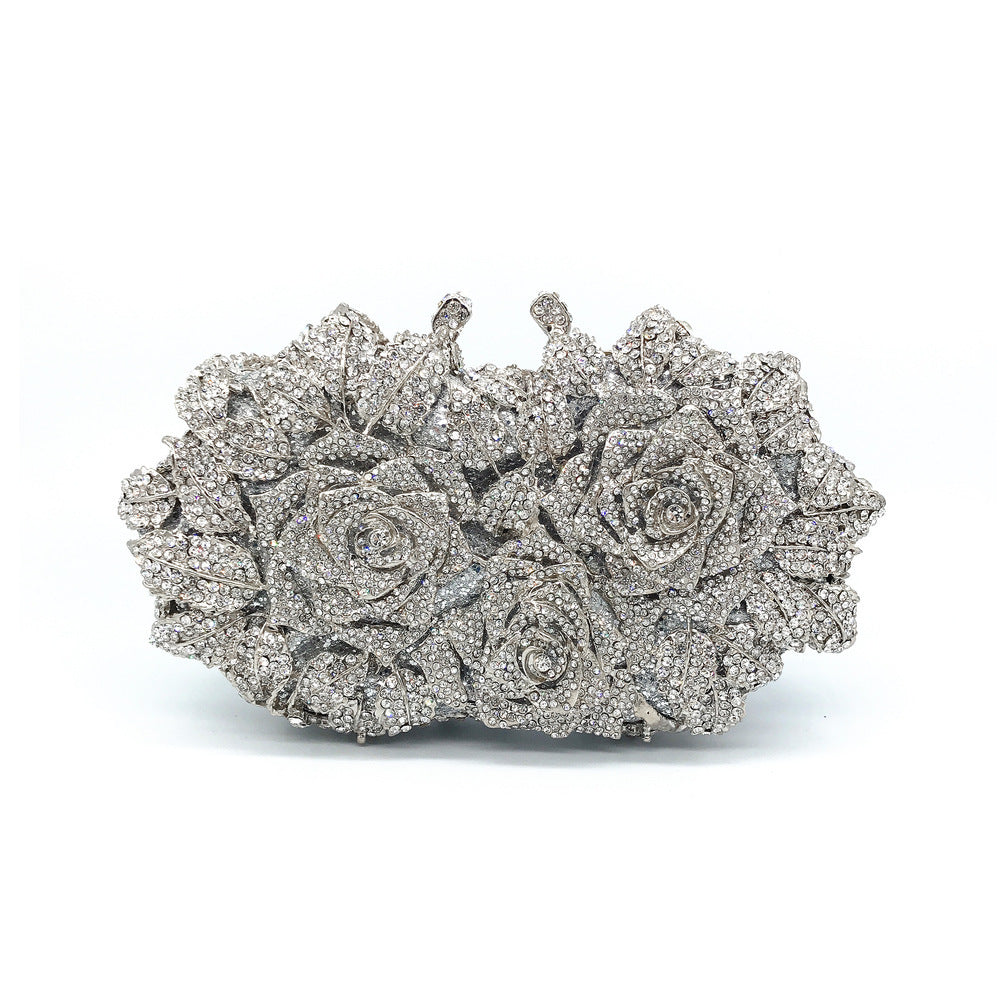 Handcrafted-diamond-studded-rose-pattern-on-metal-handbag