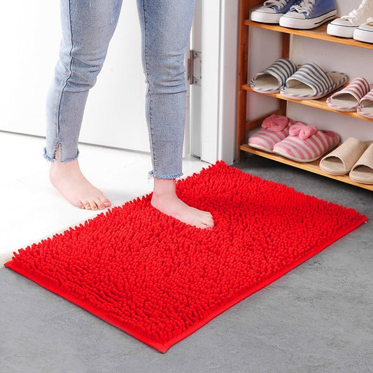 bright-red-chenille-floor-mat-modern-bedroom-setting