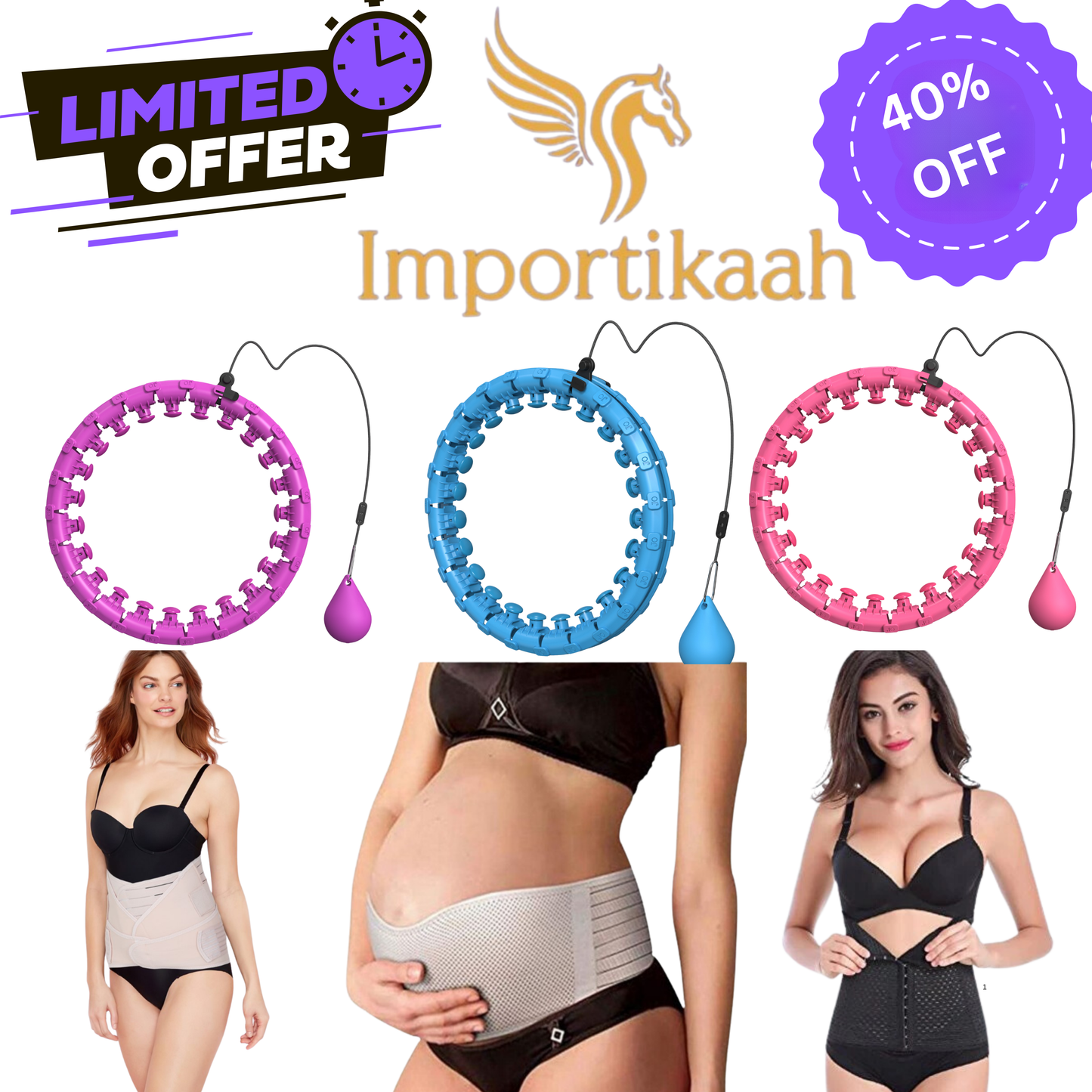 Importikaah Pregnancy & Postpartum Belt Bundle + Waist Shapewear + Hula Hoop: Big Savings