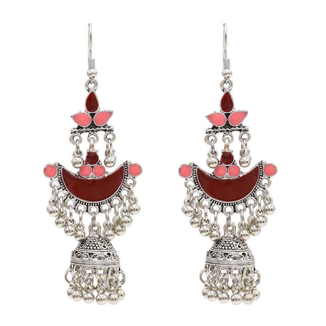 retro-inspired-jhumka-earrings-silver-finish-tassels-tribal-beads