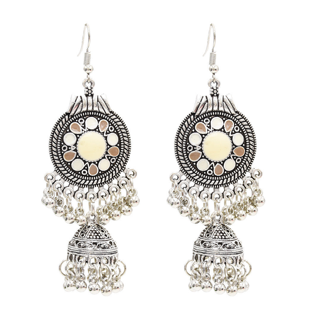 stylish-tribal-jhumka-earrings-silver-tassels-colorful-beads