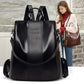 Black-soft-leather-travel-backpack-front-view