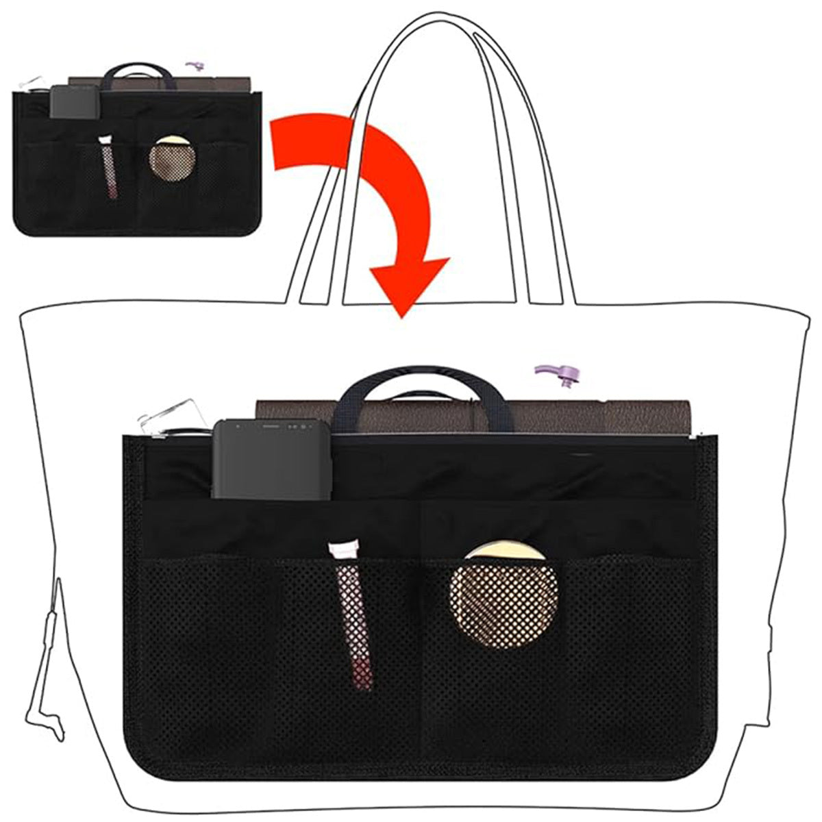 Zipper-closure-handbag-organizer-for-secure-storage