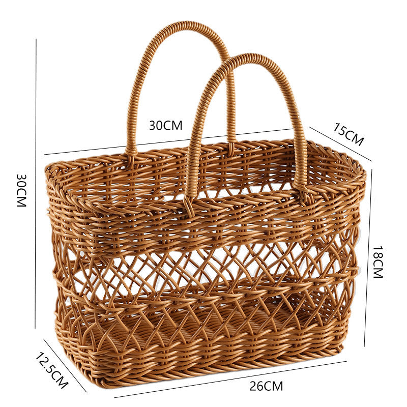 Elegant-hand-woven-rattan-like-picnic-basket-brown