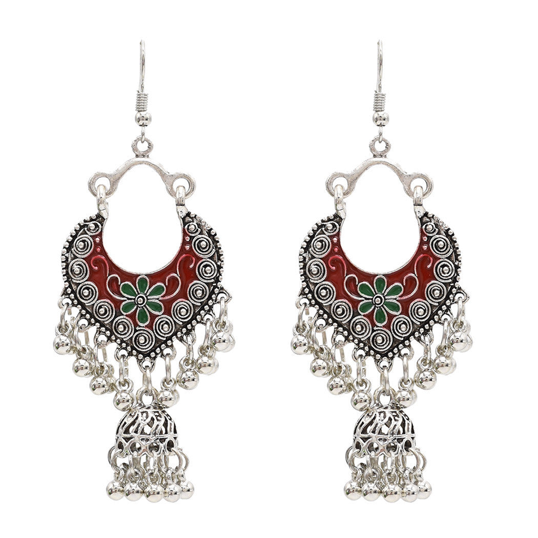 tribal-inspired-silver-jhumka-earrings-intricate-beadwork-flowing-tassels