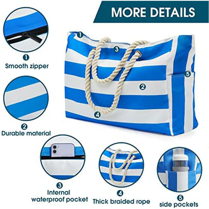 Nautical-striped-storage-bag-for-beach-and-pool-use