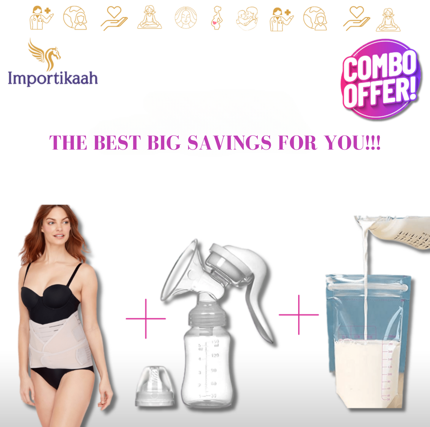 Importikaah-Combo-Bonus-Offer- post-partum-belt-manual-breast-pump-breast-bag