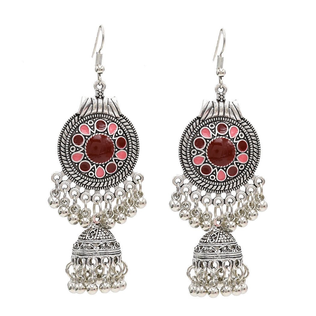 elegant-jhumka-earrings-tribal-beads-silver-tassels-egyptian-style