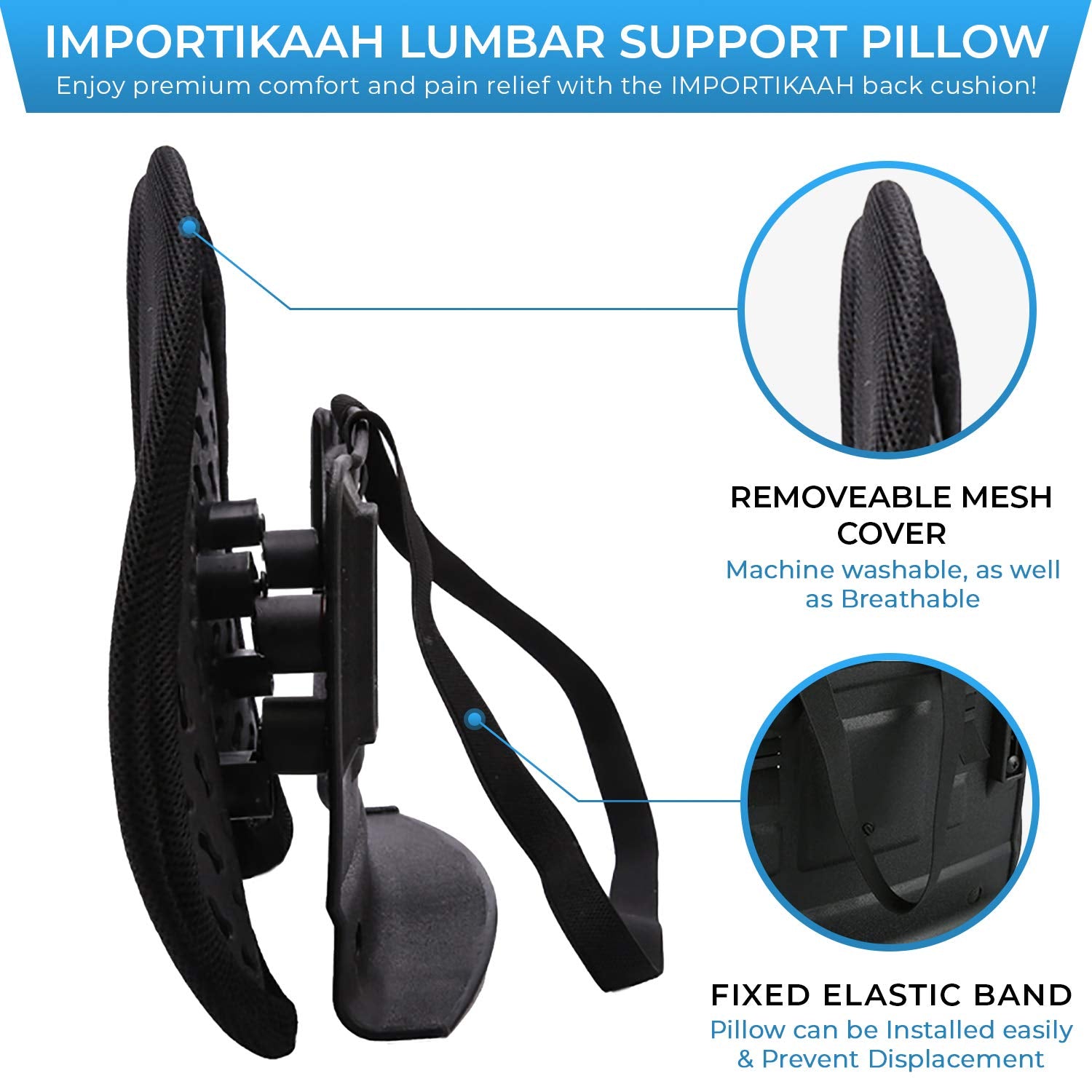 Importikaah Lumbar, Back Support Double Wing Orthopedic Seat Cushion P