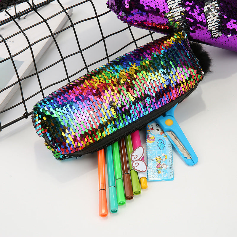 Importikaah Fashion Sequin Hairball Pencil Case School Supplies Bts Stationery Gift Cute Pencil Box Pencil case School Tools Pencil Cases (Random Colors)