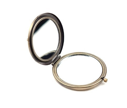 Importikaah 2 PCs Antique Bronze Hollow Out Round Shape Metal Compact Magnification Jewel Vanity Pocket Mirror