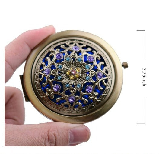 Importikaah-2-PCs-Antique-Bronze-Hollow-Out-Round-Shape-Metal-Compact-Magnification-Jewel-Vanity-Pocket-Mirror